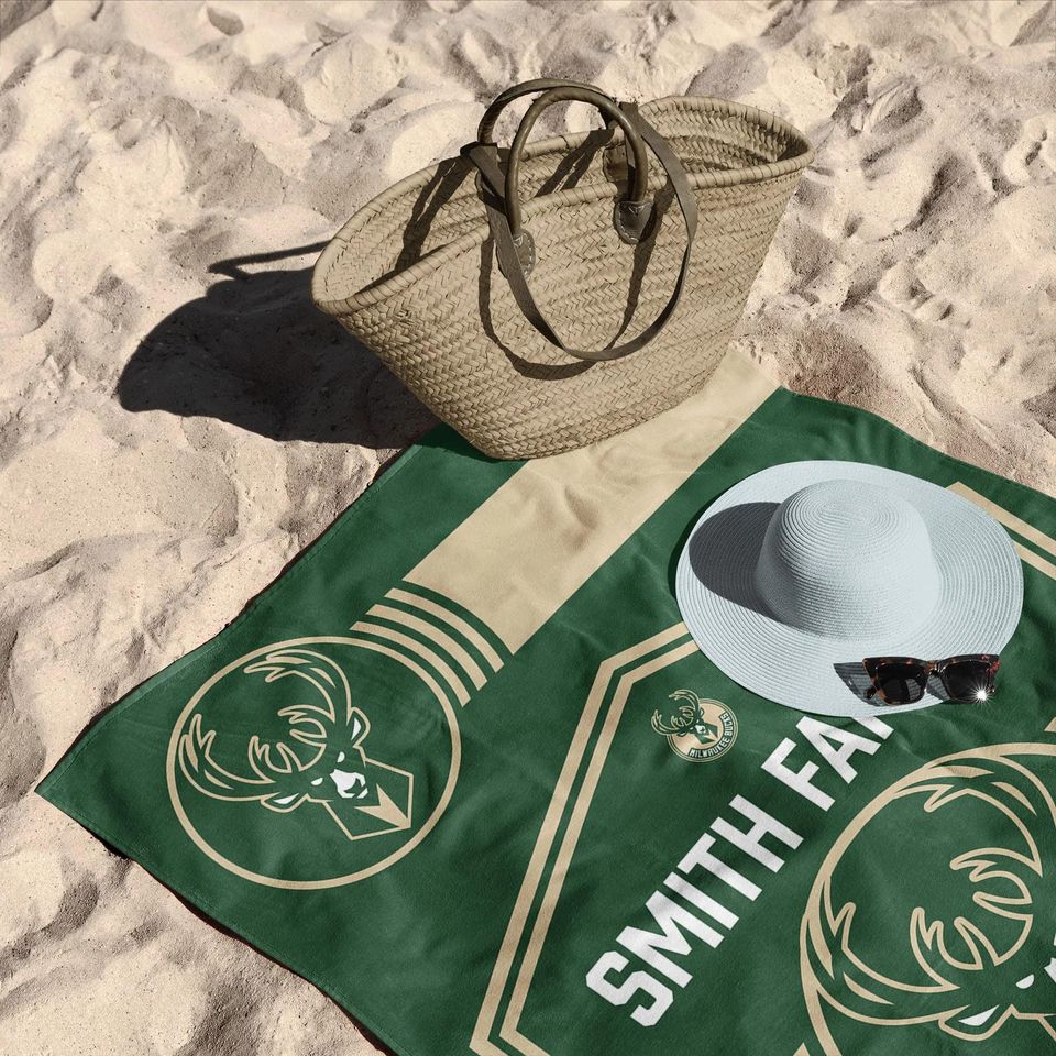 Milwaukee Bucks Beach Towel: Personalized NBA Jersey Fan Gift