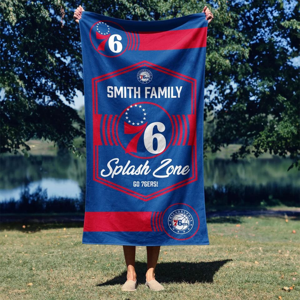 Philadelphia 76ers Beach Towel: Personalized NBA Dominion Style Fan Gift