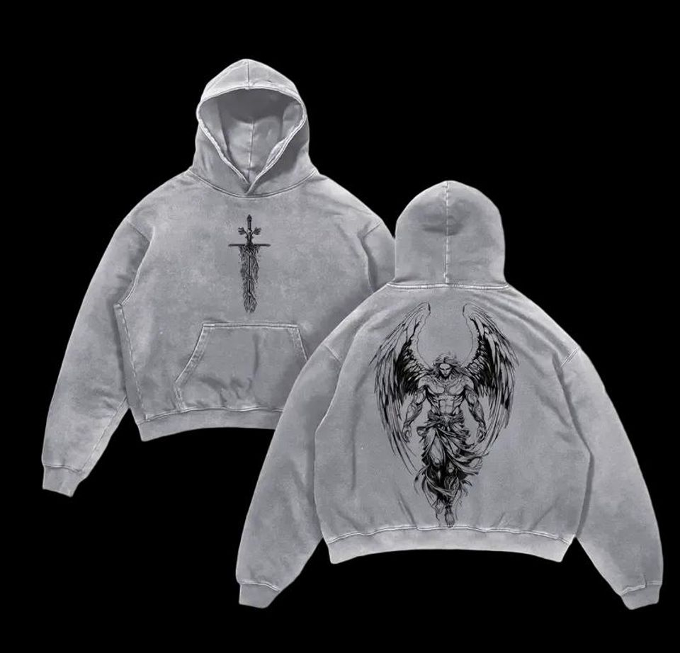 Saint Michael Archangel Flaming Sword Washed Christian Graphic Hoddie
