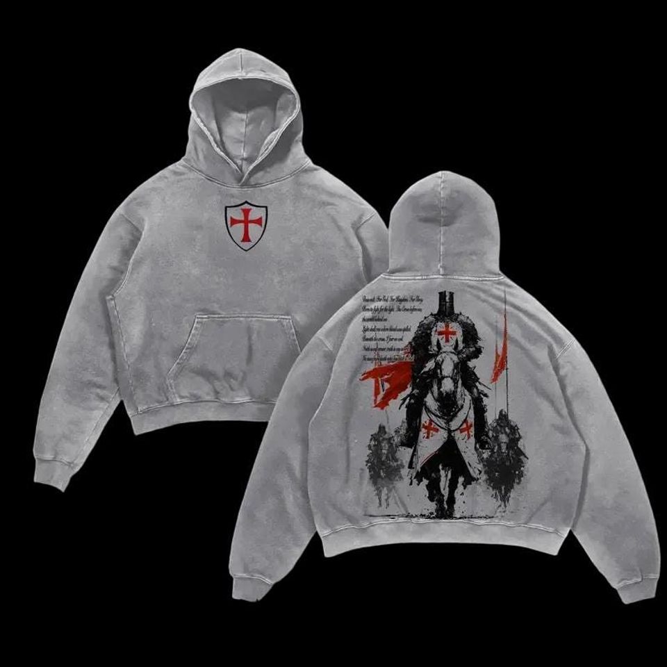 Deus Vult Crusader Knight Vintage Washed Hoodie