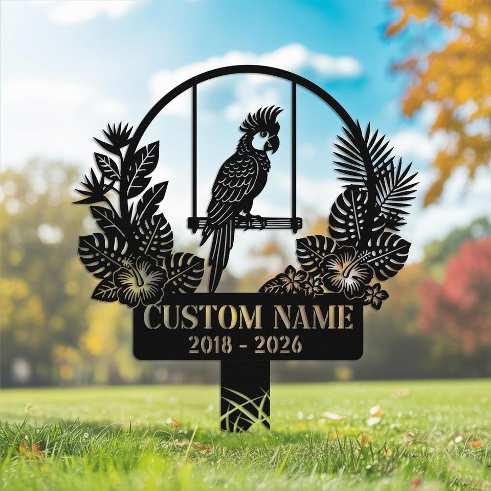 Personalized Parrot Garden Sign, Tropical Bird Memorial Garden Marker, Tribute Yard Stake, Outdoor Pet Remembrance