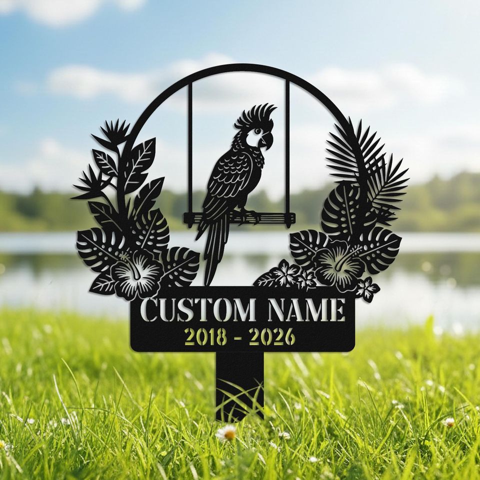 Personalized Parrot Garden Sign, Tropical Bird Memorial Garden Marker, Tribute Yard Stake, Outdoor Pet Remembrance