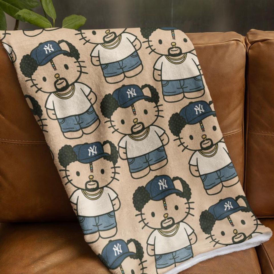 Coquette Bad Bunny Hello Kitty Throw Blanket