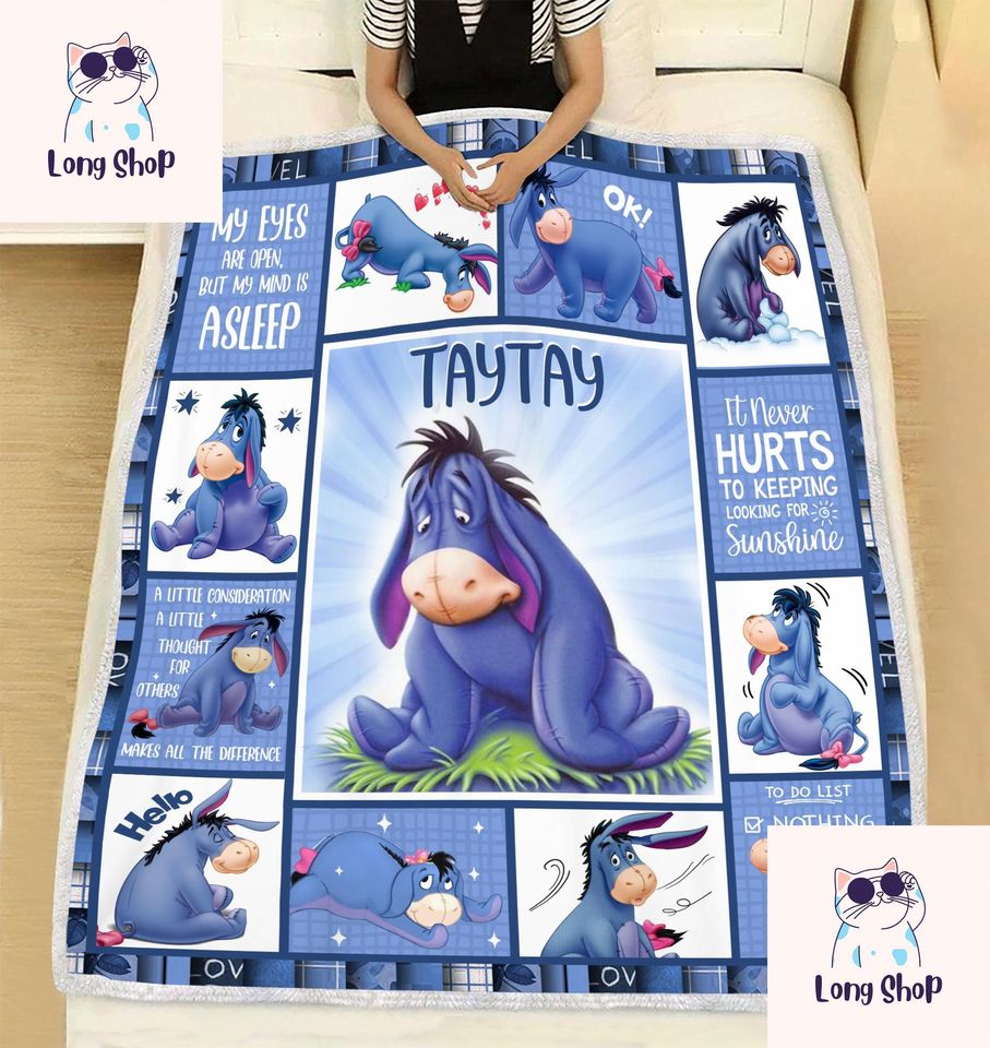 Personalized Eeyore Blanket, Eeyore Baby Name Blanket, Winnie The Pooh Eeyore Birthday Party Blanket, Eeyore Christmas Gifts