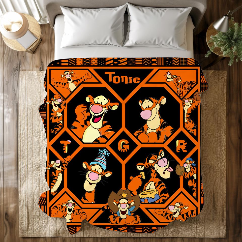 Personalized Tigger Blanket, Winnie The Pooh Tigger Blanket, Pooh Tigger Birthday Gifts, Tigger Christmas Gift, Gift For Him