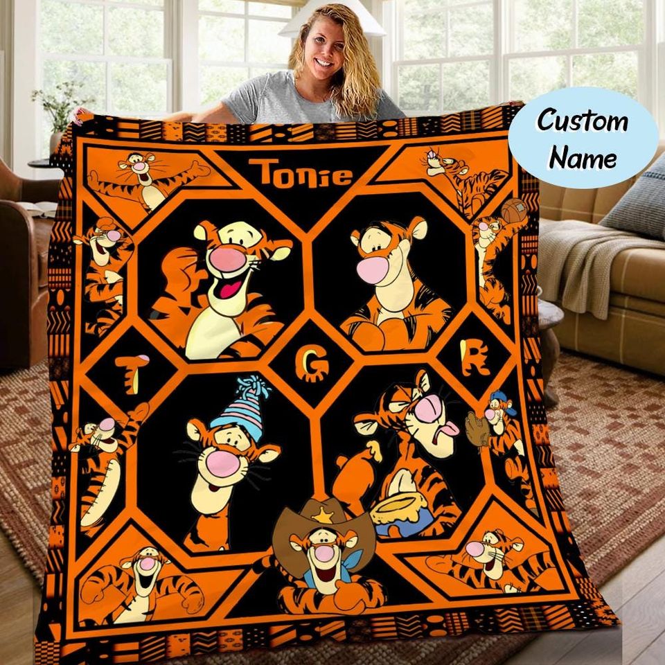 Personalized Tigger Blanket, Winnie The Pooh Tigger Blanket, Pooh Tigger Birthday Gifts, Tigger Christmas Gift, Gift For Him