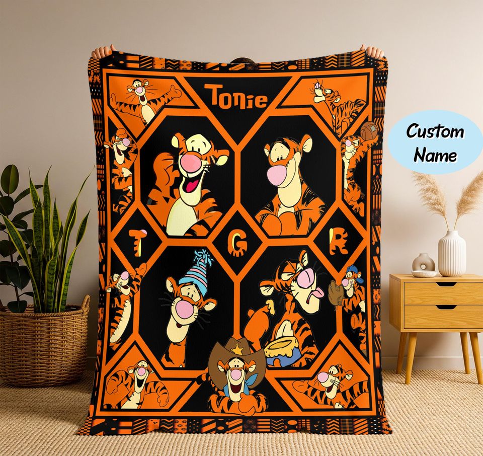 Personalized Tigger Blanket, Winnie The Pooh Tigger Blanket, Pooh Tigger Birthday Gifts, Tigger Christmas Gift, Gift For Him