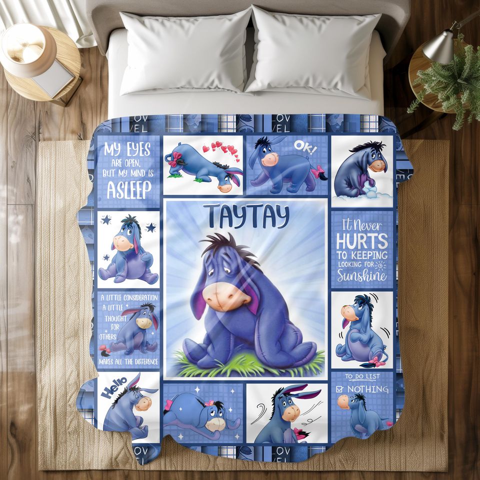 Personalized Eeyore Blanket, Eeyore Baby Name Blanket, Winnie The Pooh Eeyore Birthday Party Blanket, Eeyore Christmas Gifts