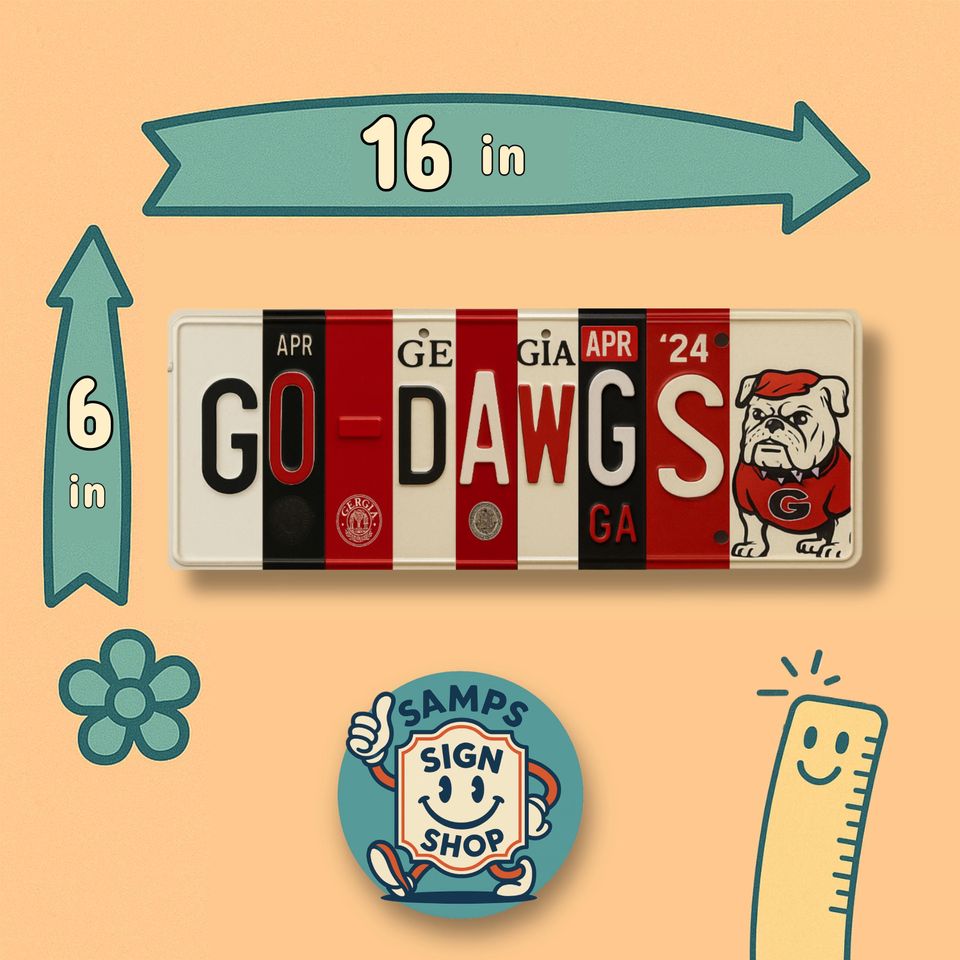 Go Dawgs License Plate Sign - GA Bulldogs Metal Wall Art for Fan Cave, Dorm, and Game Day Decor
