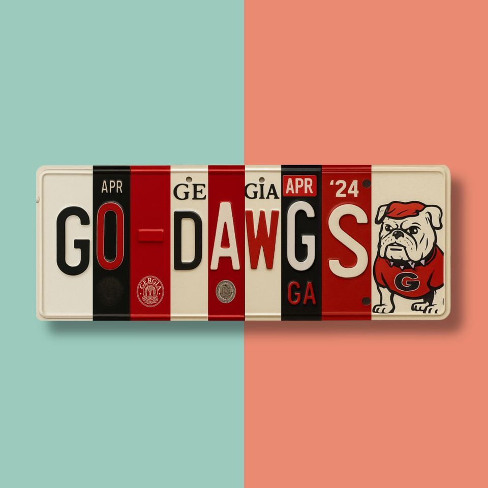 Go Dawgs License Plate Sign - GA Bulldogs Metal Wall Art for Fan Cave, Dorm, and Game Day Decor