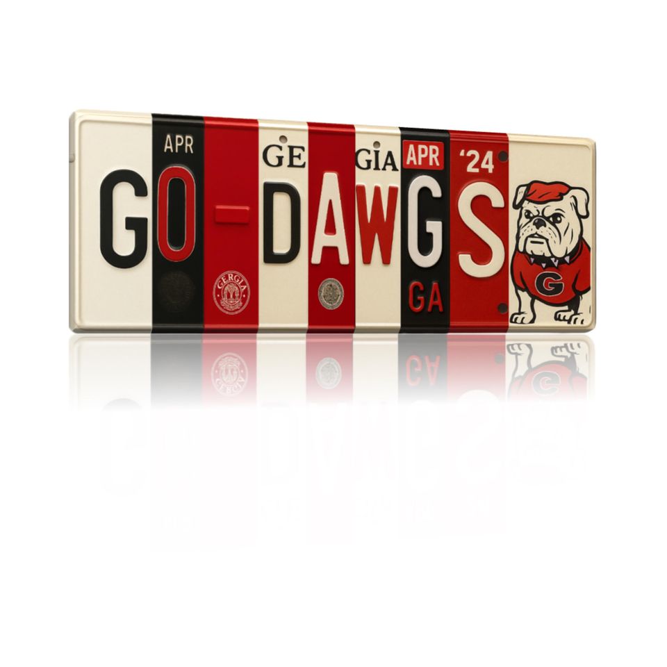 Go Dawgs License Plate Sign - GA Bulldogs Metal Wall Art for Fan Cave, Dorm, and Game Day Decor