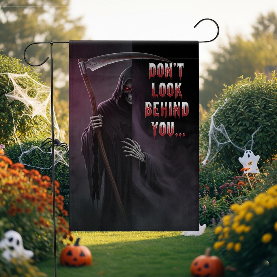 Grim Reaper Halloween Garden Flag: Scary Skeleton Scythe Yard Decor