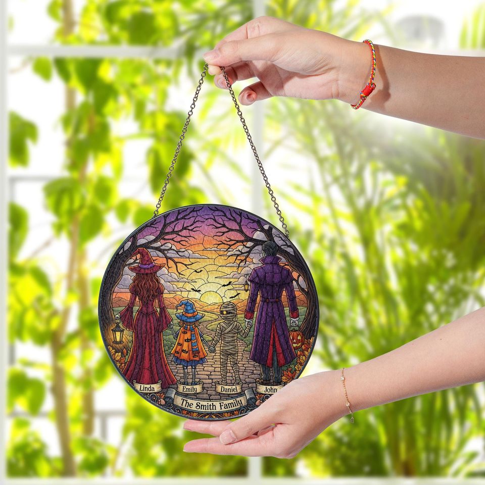 Personalized Halloween Suncatcher: Witch, Mummy & Dracula - Fall Window Decor