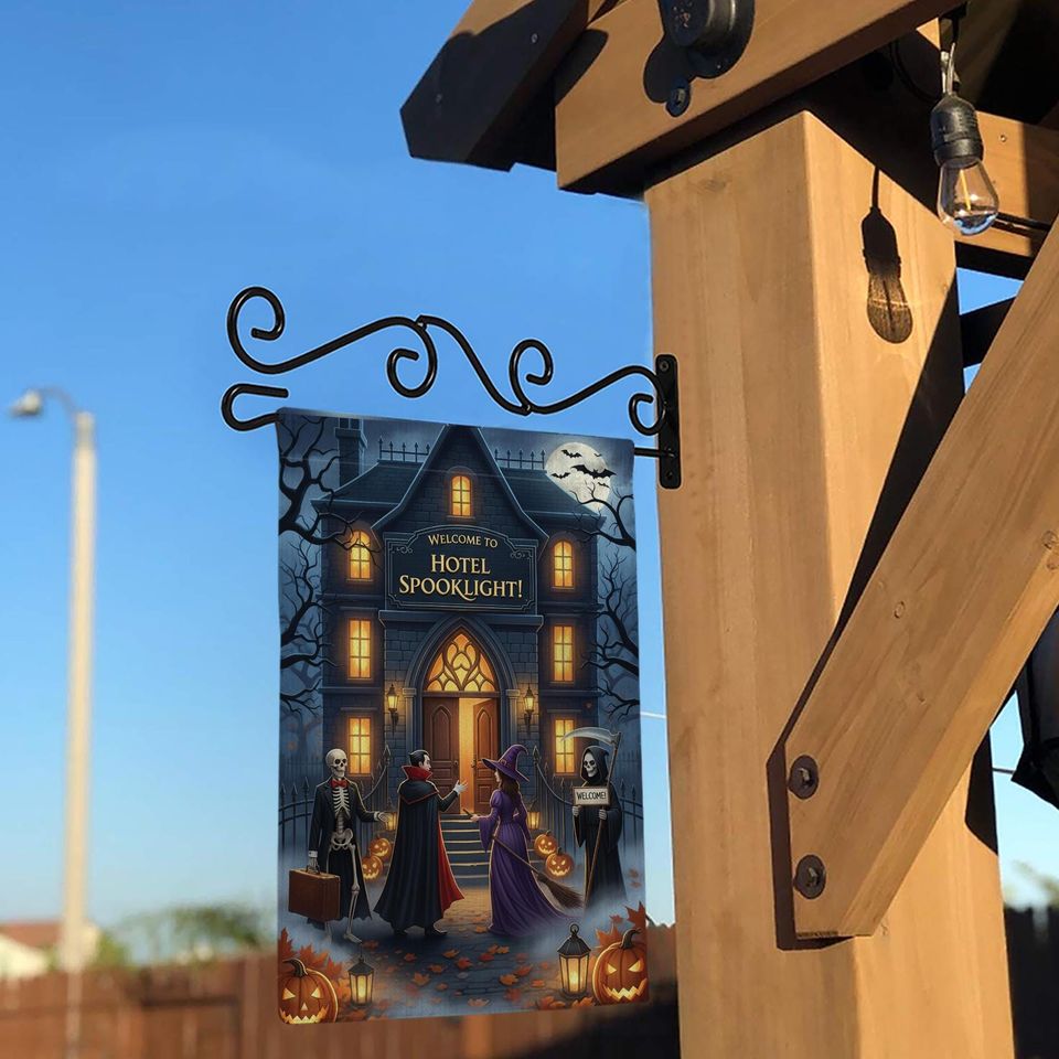 Halloween Haunted Hotel Garden Flag: Spooklight Decor, Dracula, Witch