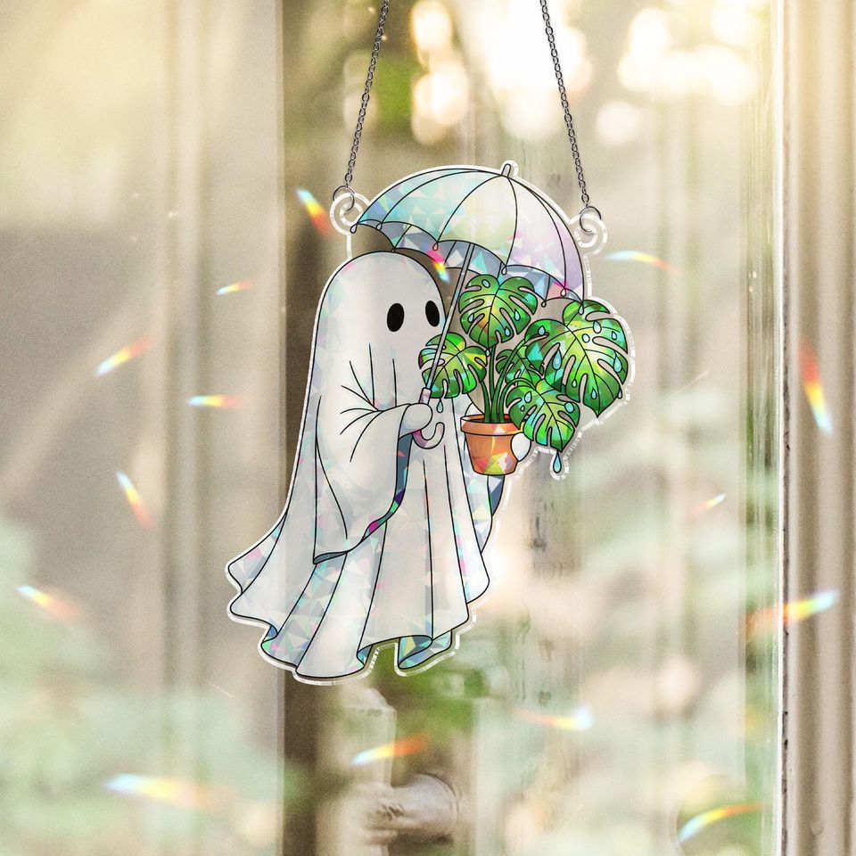Holographic Ghost Plant Suncatcher: Broken Glass Effect Acrylic Window Decor