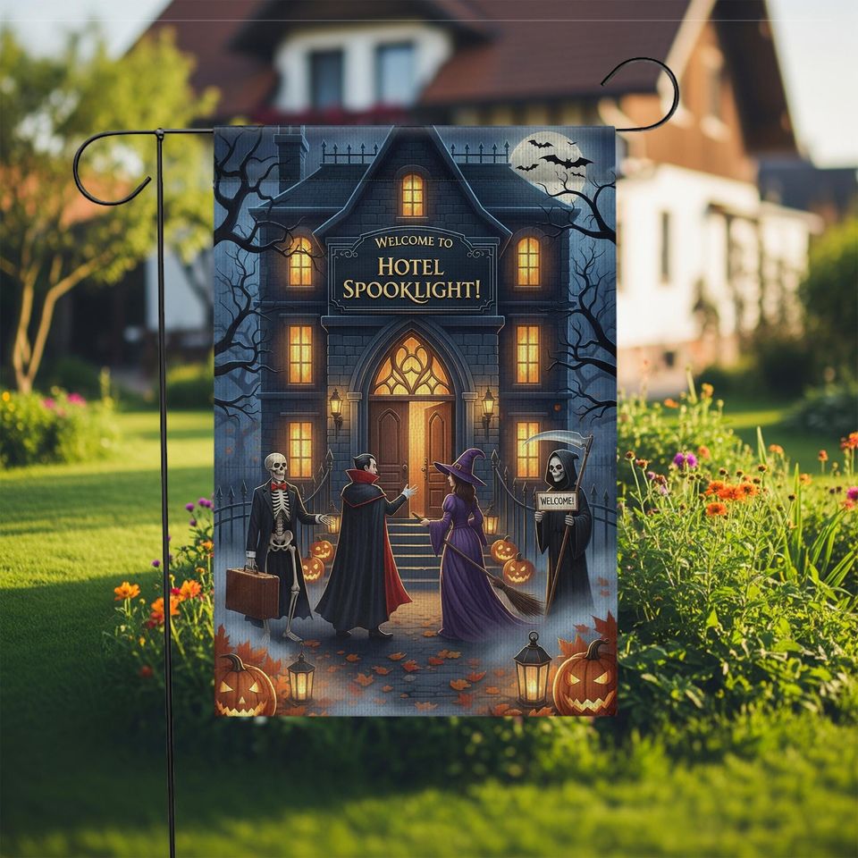 Halloween Haunted Hotel Garden Flag: Spooklight Decor, Dracula, Witch