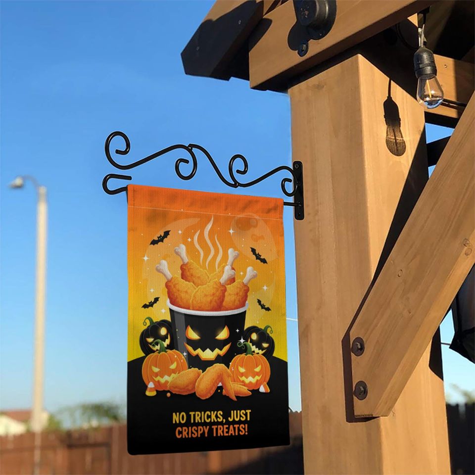 Funny Halloween Chicken Garden Flag: Crispy Treats Pumpkin Yard Decor