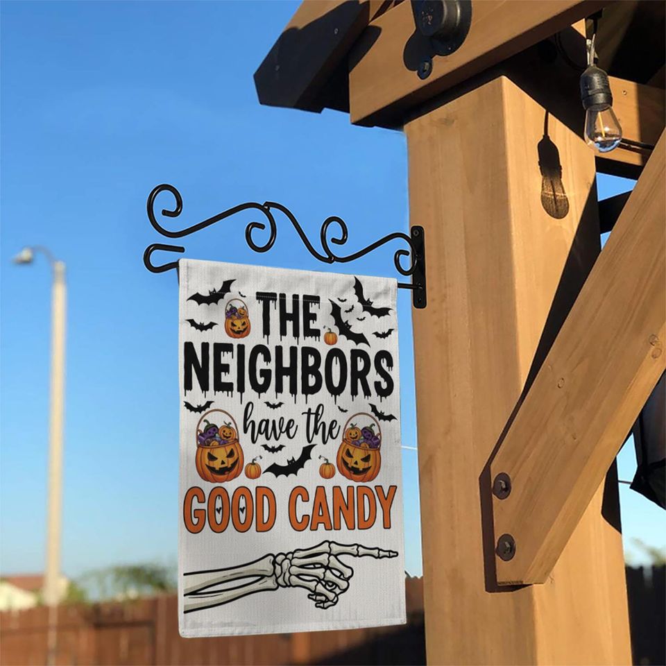 Funny Halloween Garden Flag: "Good Candy" Skeleton Hand Decor