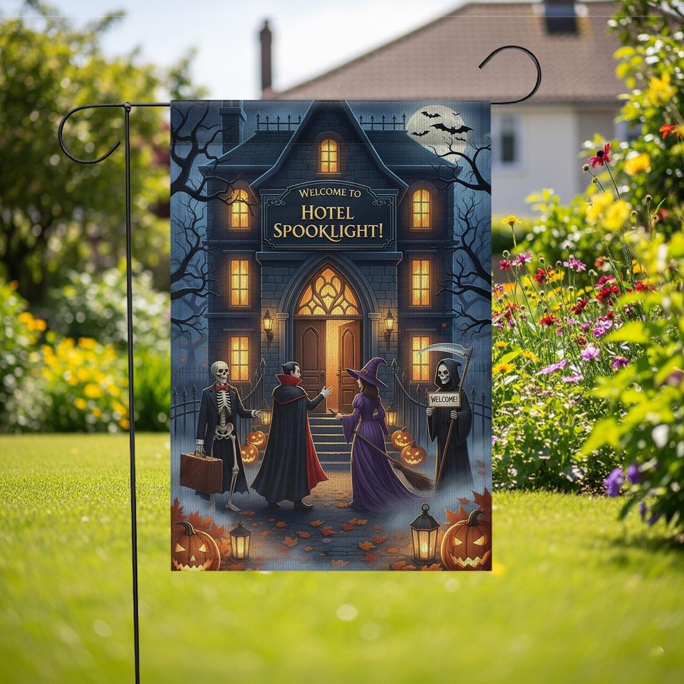 Halloween Haunted Hotel Garden Flag: Spooklight Decor, Dracula, Witch