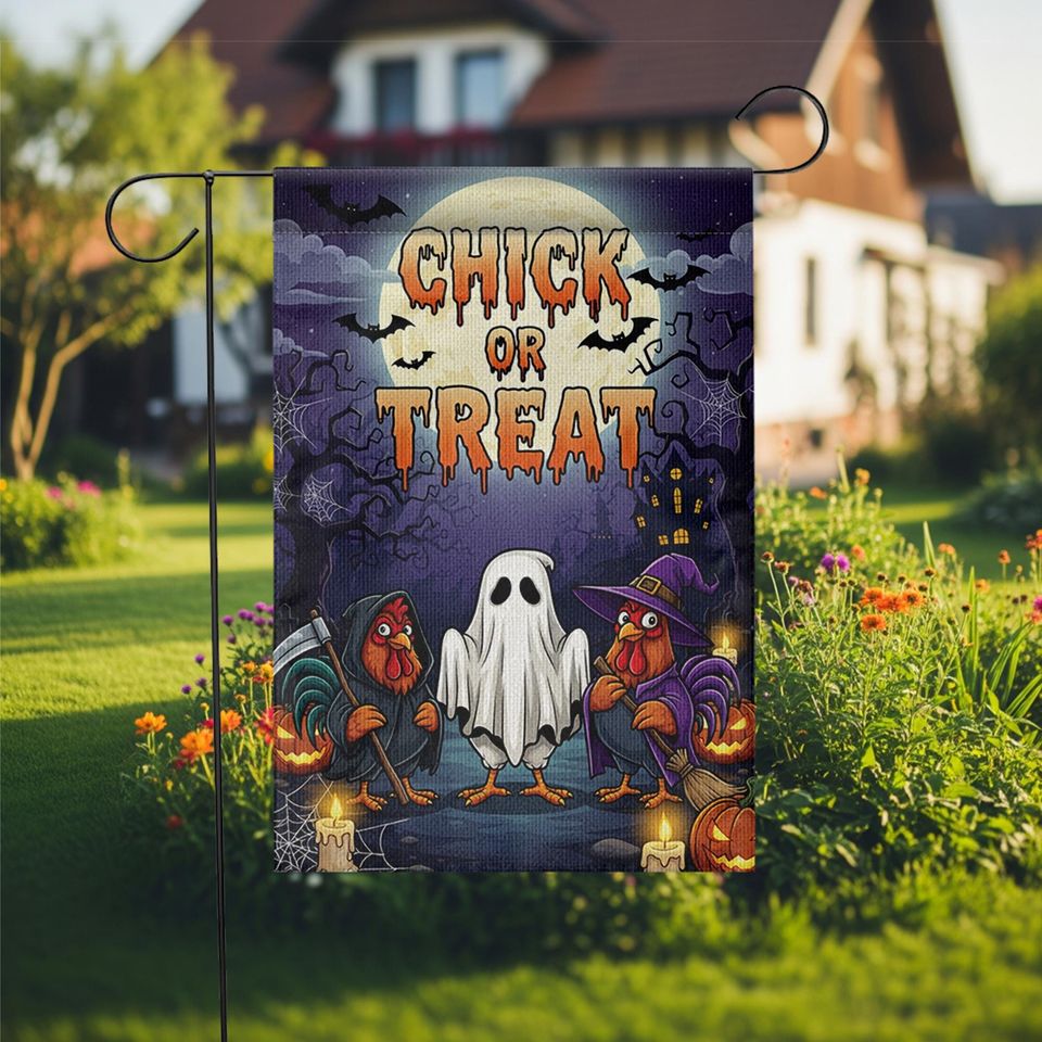 Funny Chicken Halloween Garden Flag: Ghost Rooster Farmhouse Decor