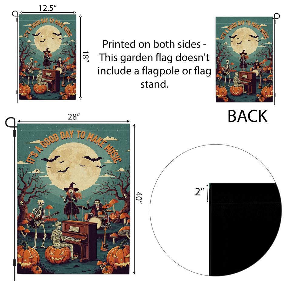 Halloween Music Garden Flag: Spooky Skeletons, Witch & Mummy - Fall Porch Decor