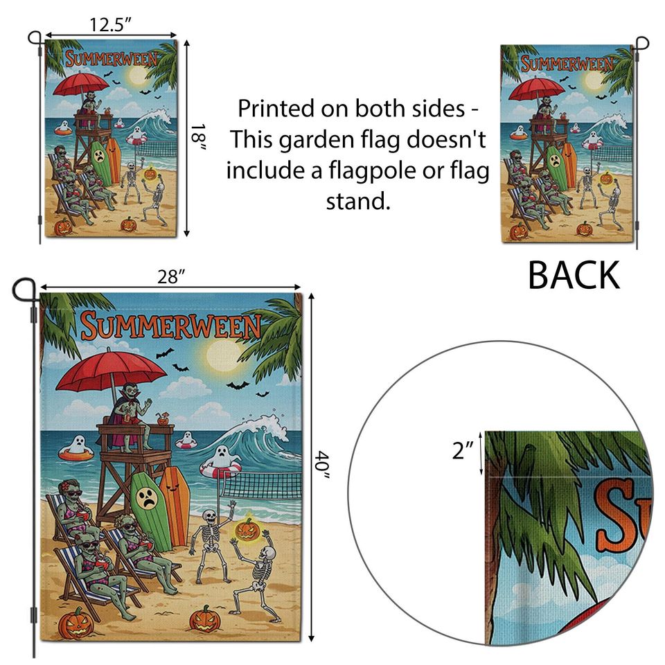 Summerween Beach Flag: Funny Halloween Garden Decor