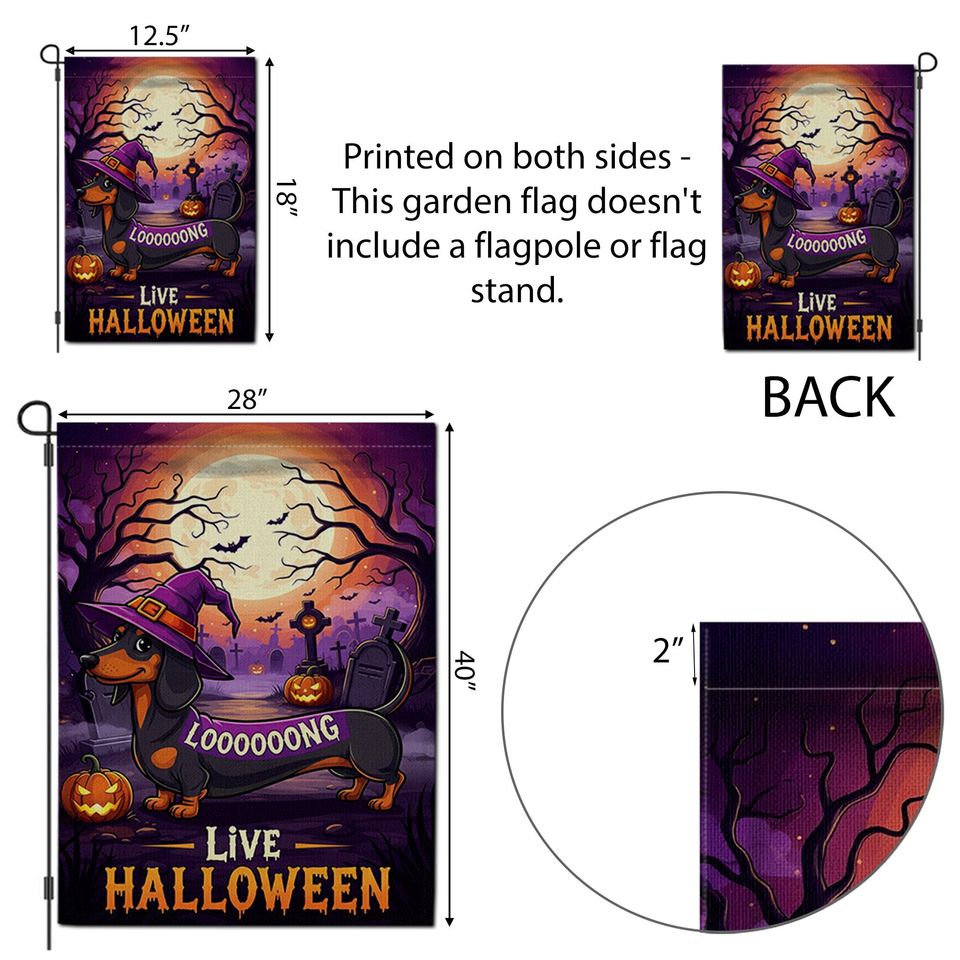 Halloween Dachshund Garden Flag: Long Dog Witch Yard Decor