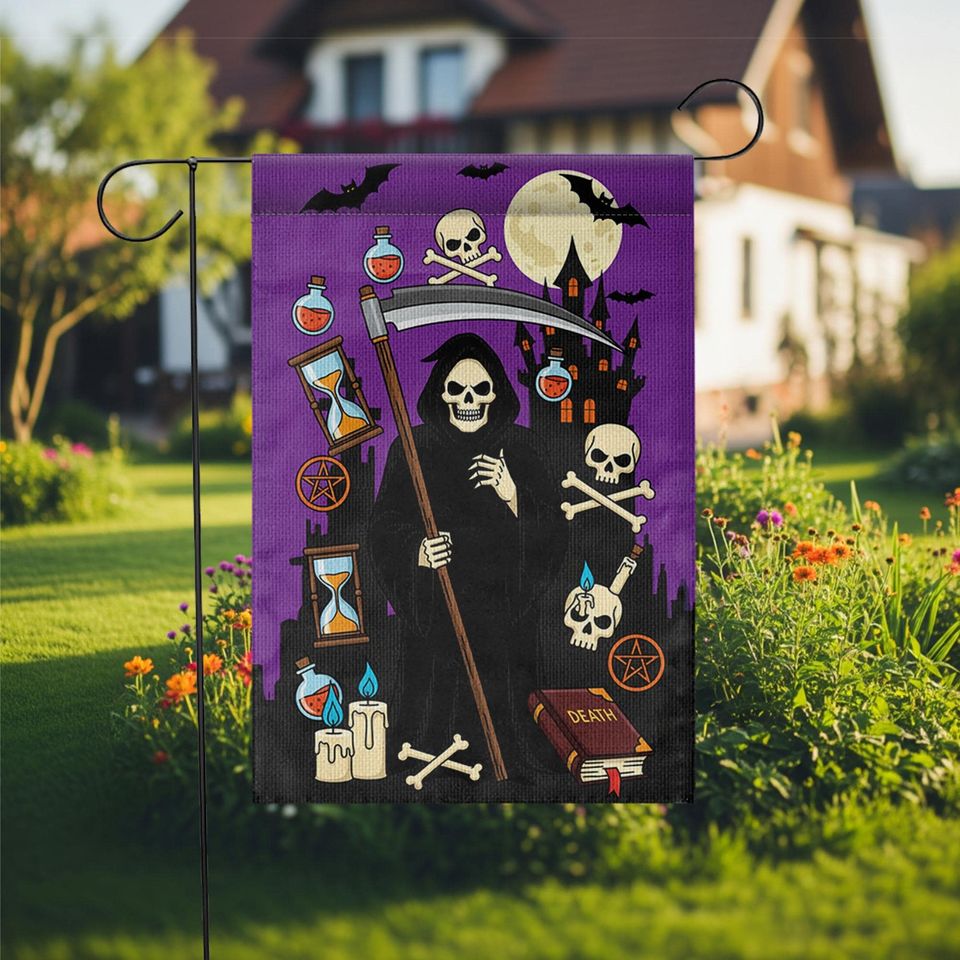 Grim Reaper Halloween Garden Flag: Spooky Gothic Yard Decor