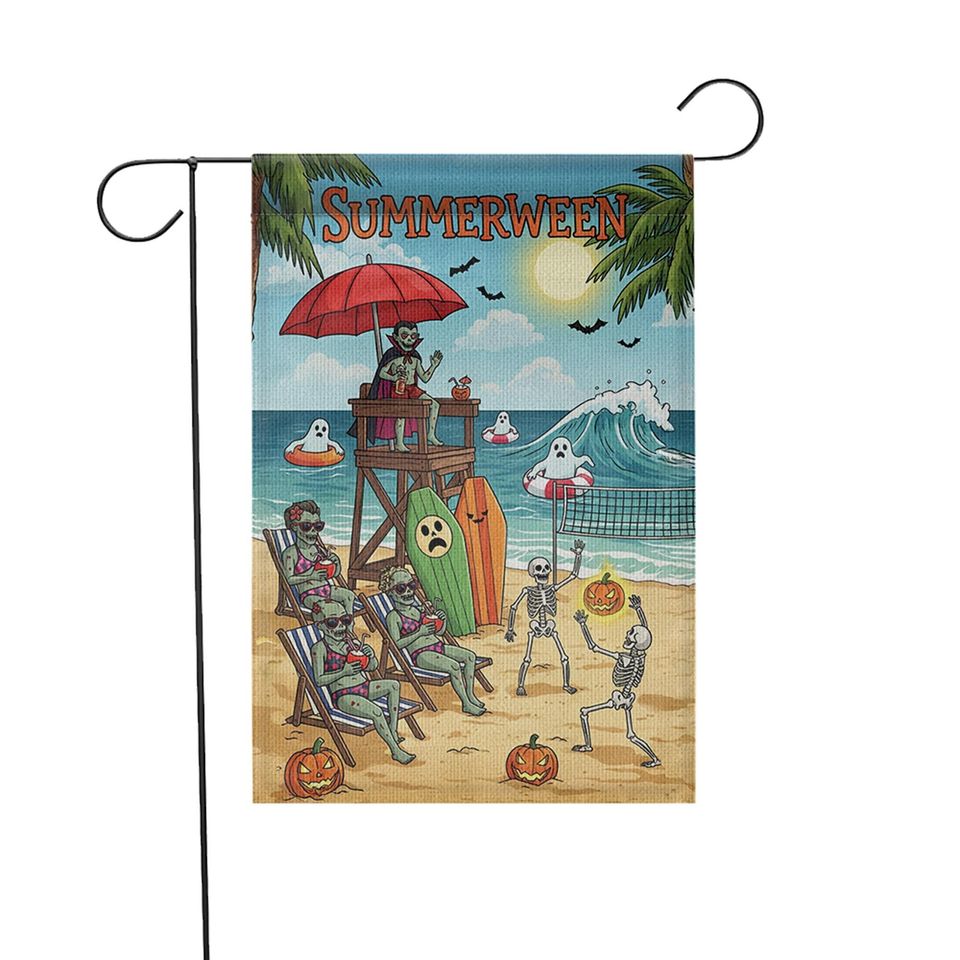 Summerween Beach Flag: Funny Halloween Garden Decor