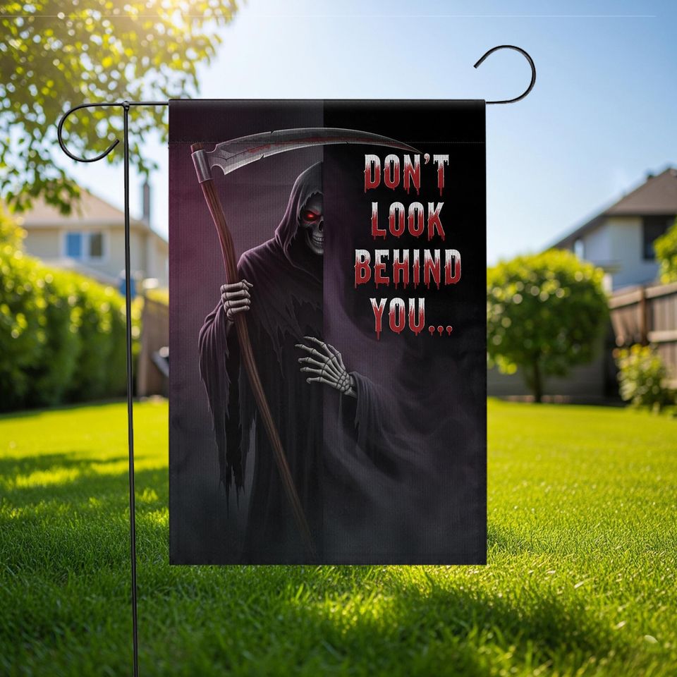 Grim Reaper Halloween Garden Flag: Scary Skeleton Scythe Yard Decor