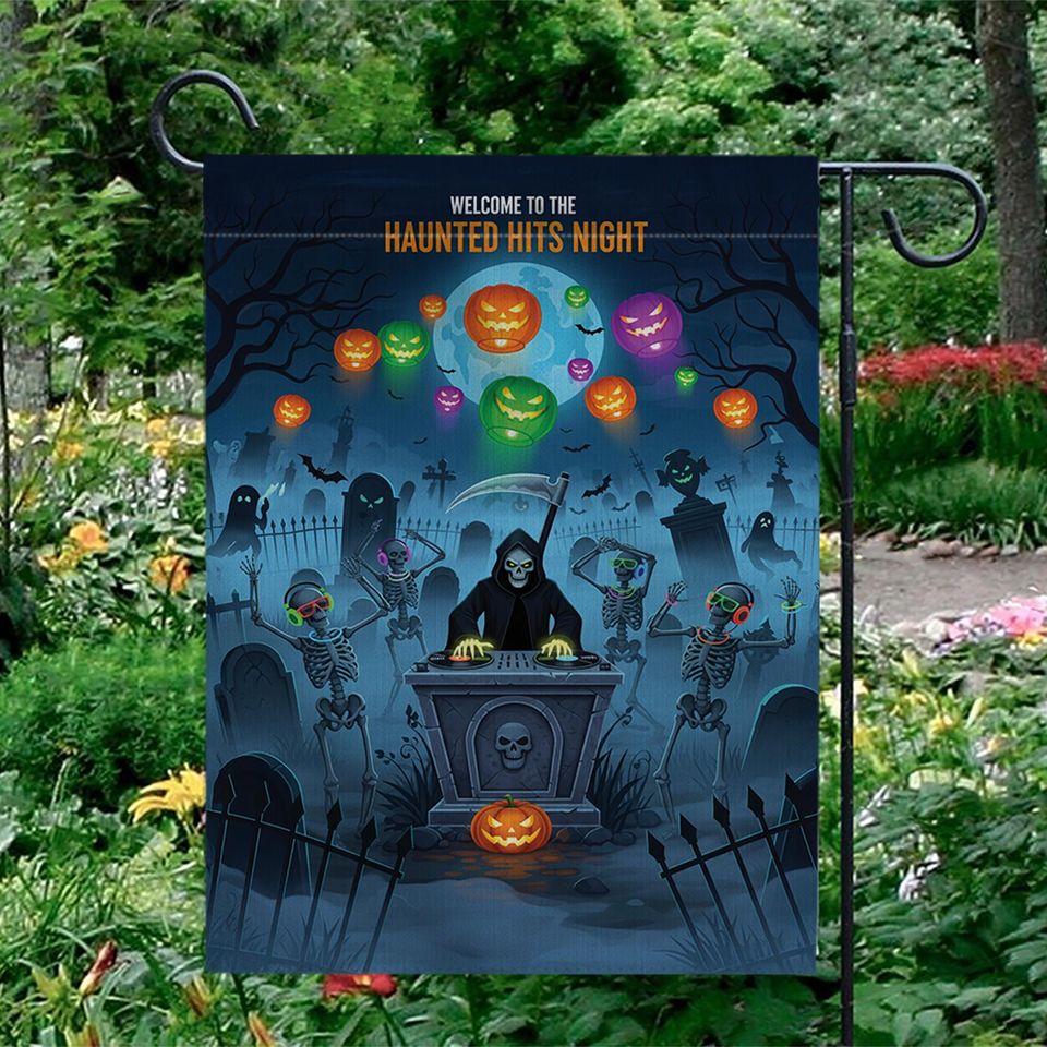Halloween Garden Flag: Dancing Skeletons & Grim Reaper Yard Decor
