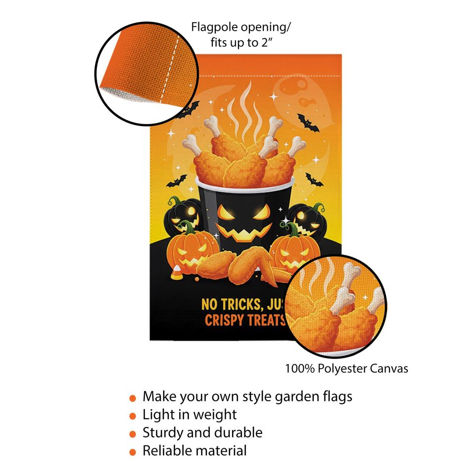 Funny Halloween Chicken Garden Flag: Crispy Treats Pumpkin Yard Decor