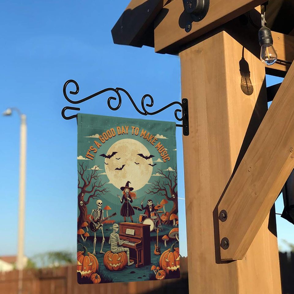 Halloween Music Garden Flag: Spooky Skeletons, Witch & Mummy - Fall Porch Decor
