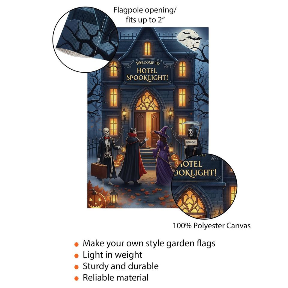 Halloween Haunted Hotel Garden Flag: Spooklight Decor, Dracula, Witch