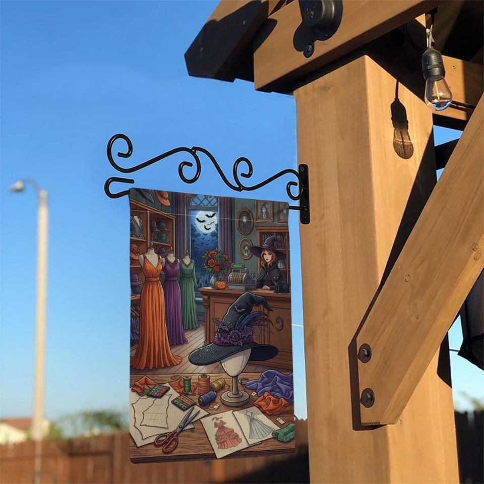 Witch Sewing Room Garden Flag: Halloween Dressmaker Decor
