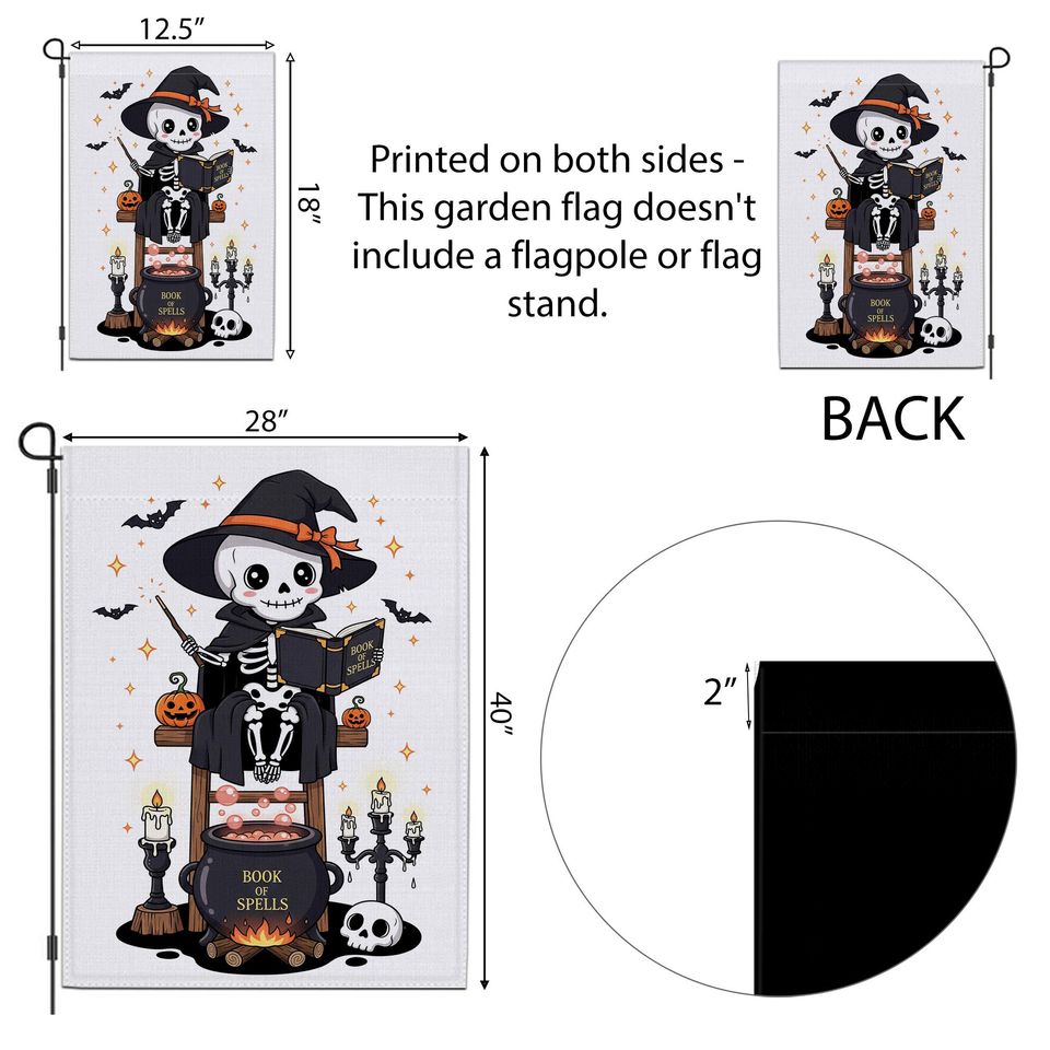 Skeleton Witch Halloween Garden Flag: Spooky Cauldron Decor