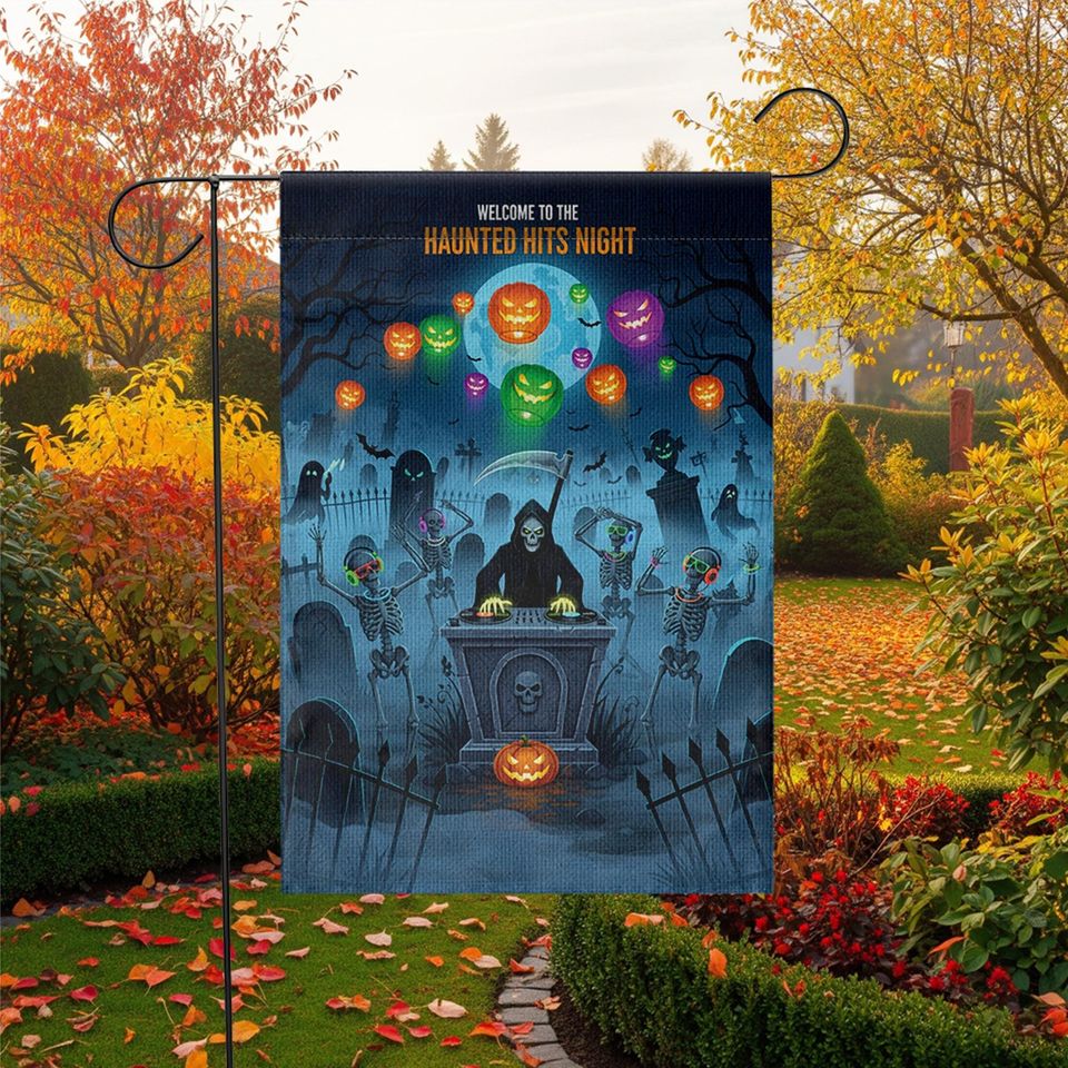 Halloween Garden Flag: Dancing Skeletons & Grim Reaper Yard Decor