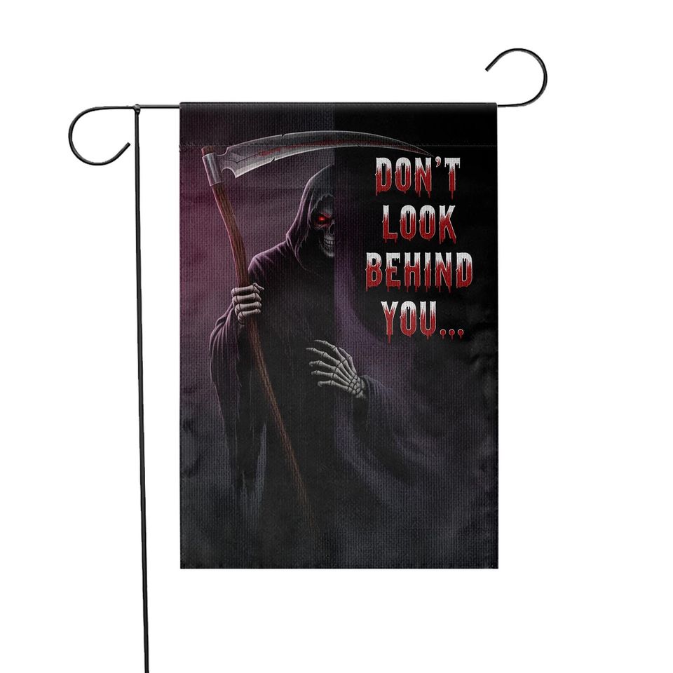 Grim Reaper Halloween Garden Flag: Scary Skeleton Scythe Yard Decor