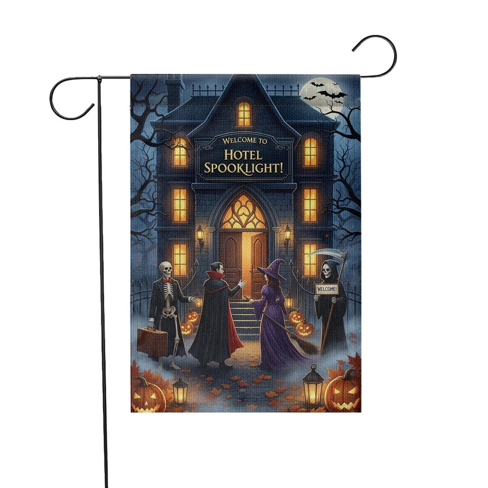Halloween Haunted Hotel Garden Flag: Spooklight Decor, Dracula, Witch