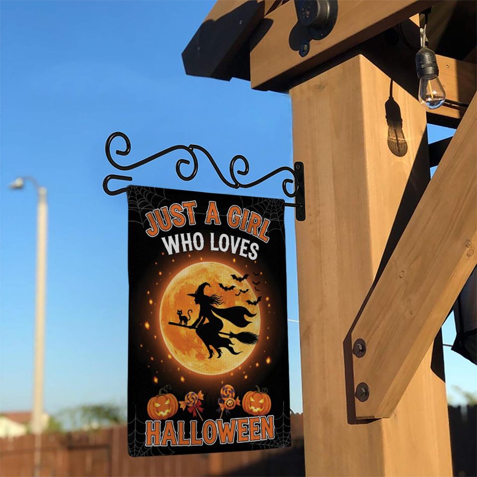 Halloween Garden Flag: Witch on Broom, Spooky Fall Decor
