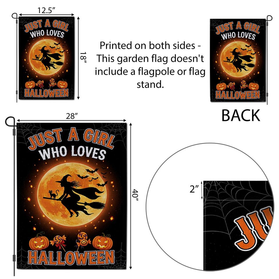 Halloween Garden Flag: Witch on Broom, Spooky Fall Decor