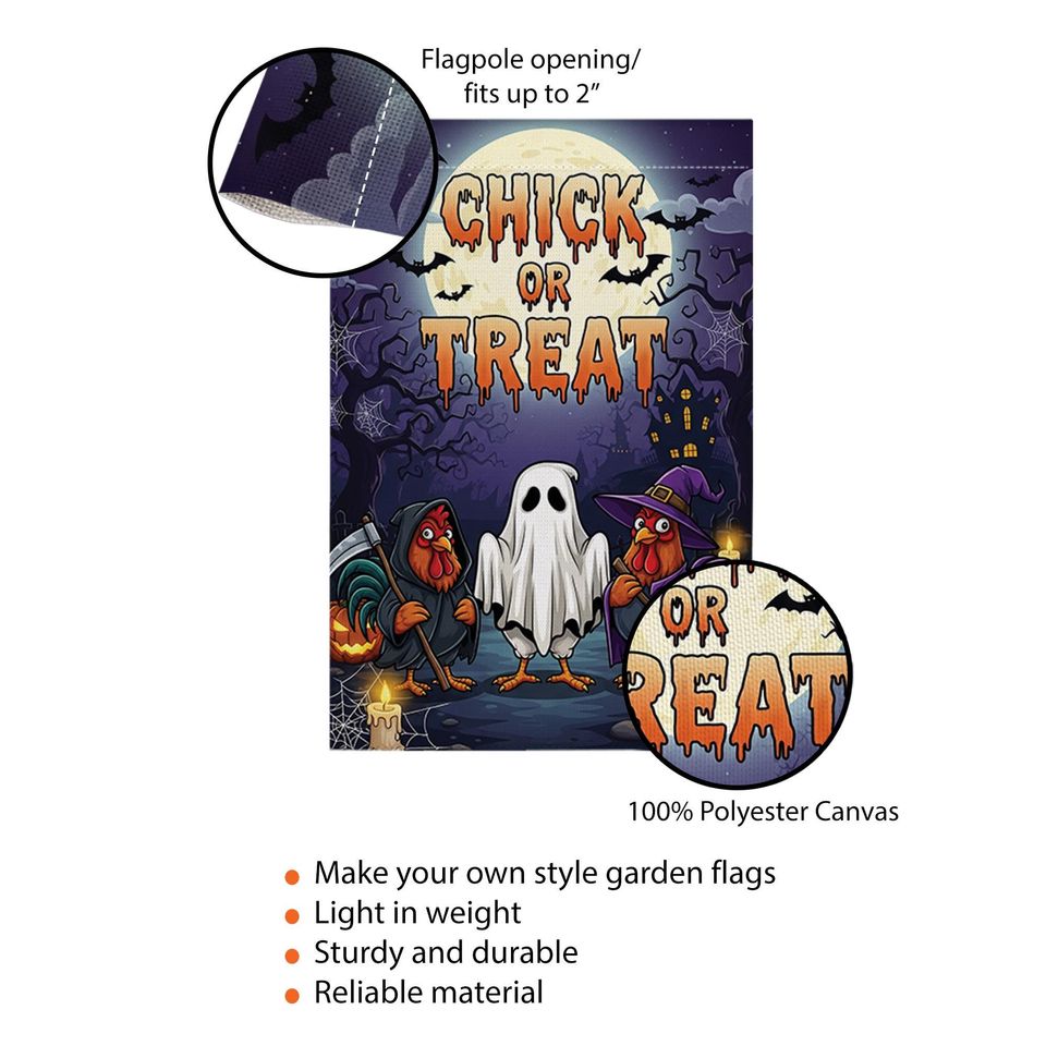 Funny Chicken Halloween Garden Flag: Ghost Rooster Farmhouse Decor
