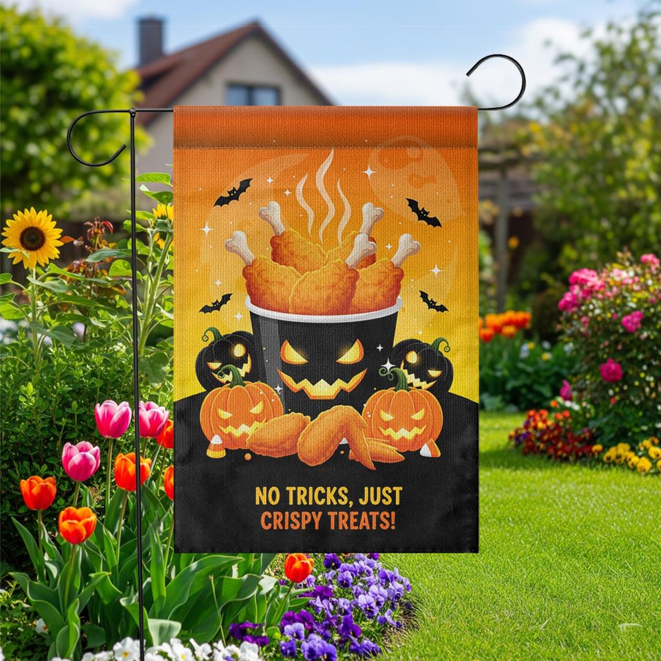 Funny Halloween Chicken Garden Flag: Crispy Treats Pumpkin Yard Decor