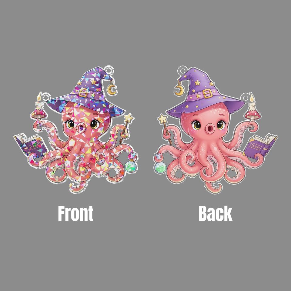 Holographic Witch Octopus Suncatcher: Halloween Window Ornament