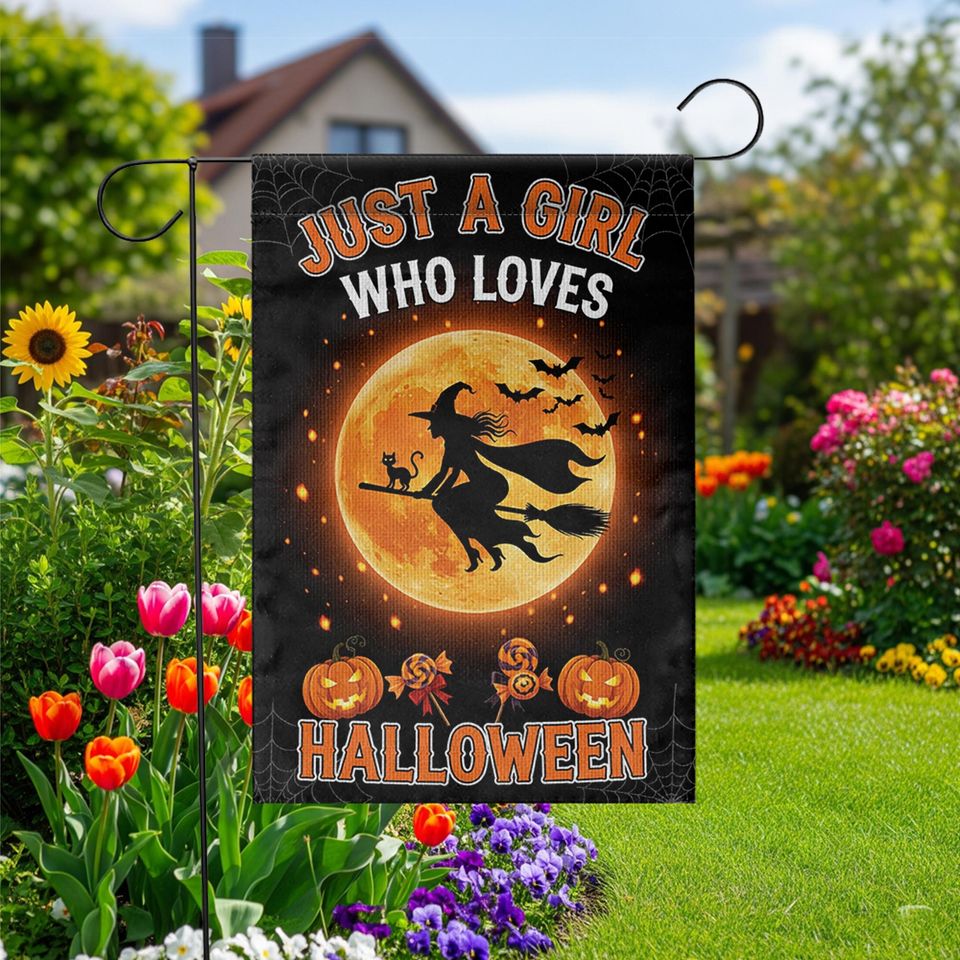 Halloween Garden Flag: Witch on Broom, Spooky Fall Decor