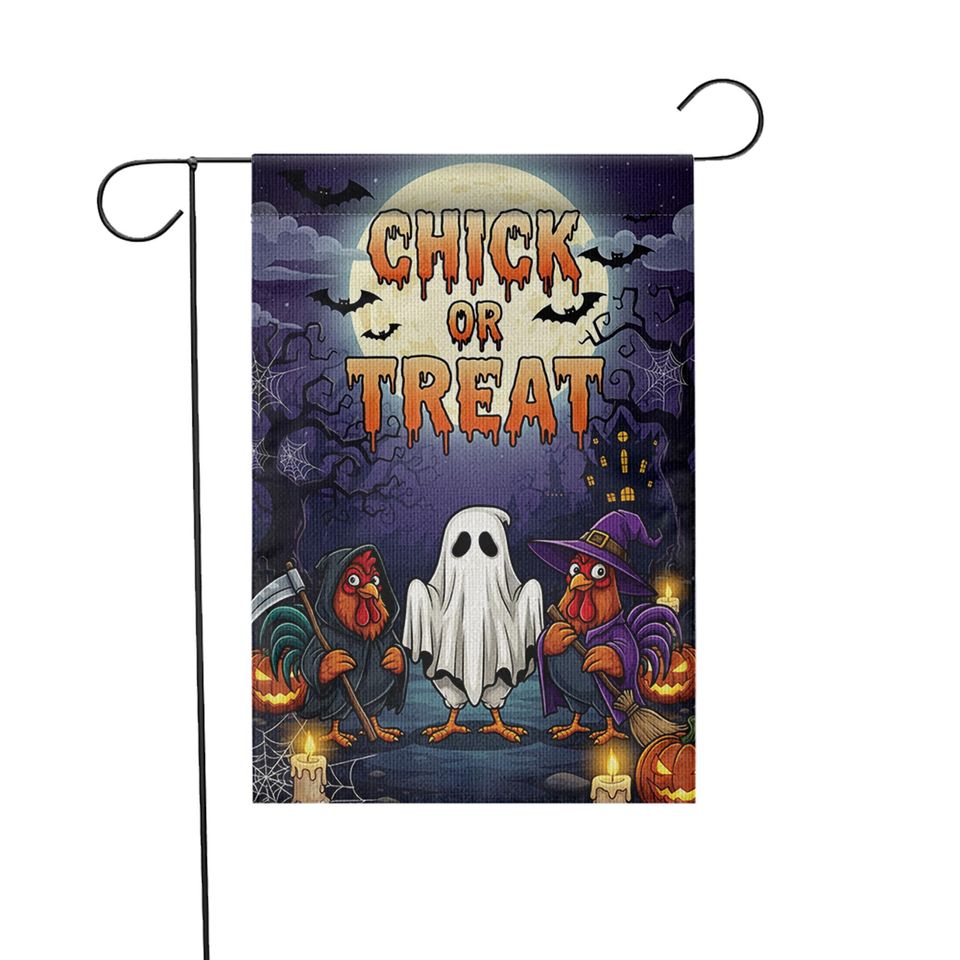 Funny Chicken Halloween Garden Flag: Ghost Rooster Farmhouse Decor