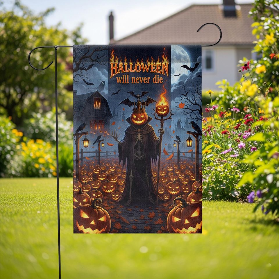 Gothic Halloween Garden Flag: Grim Reaper Pumpkin Decor