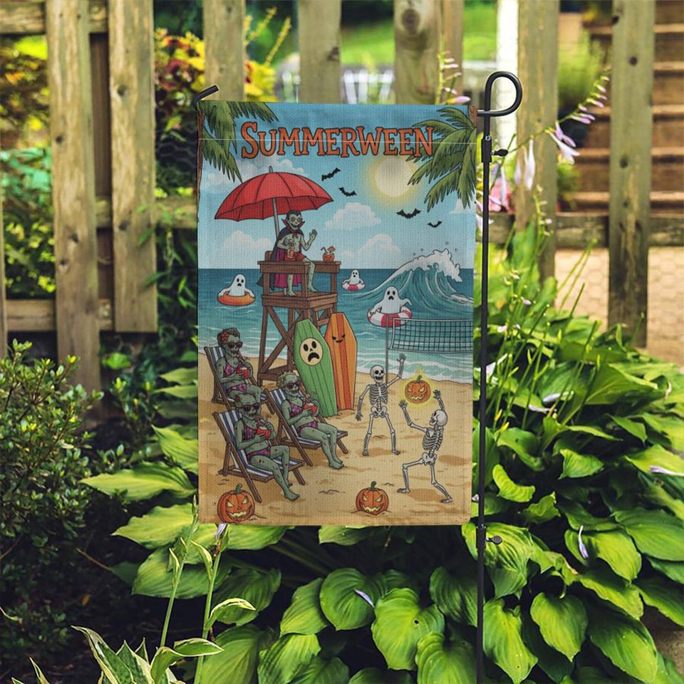Summerween Beach Flag: Funny Halloween Garden Decor