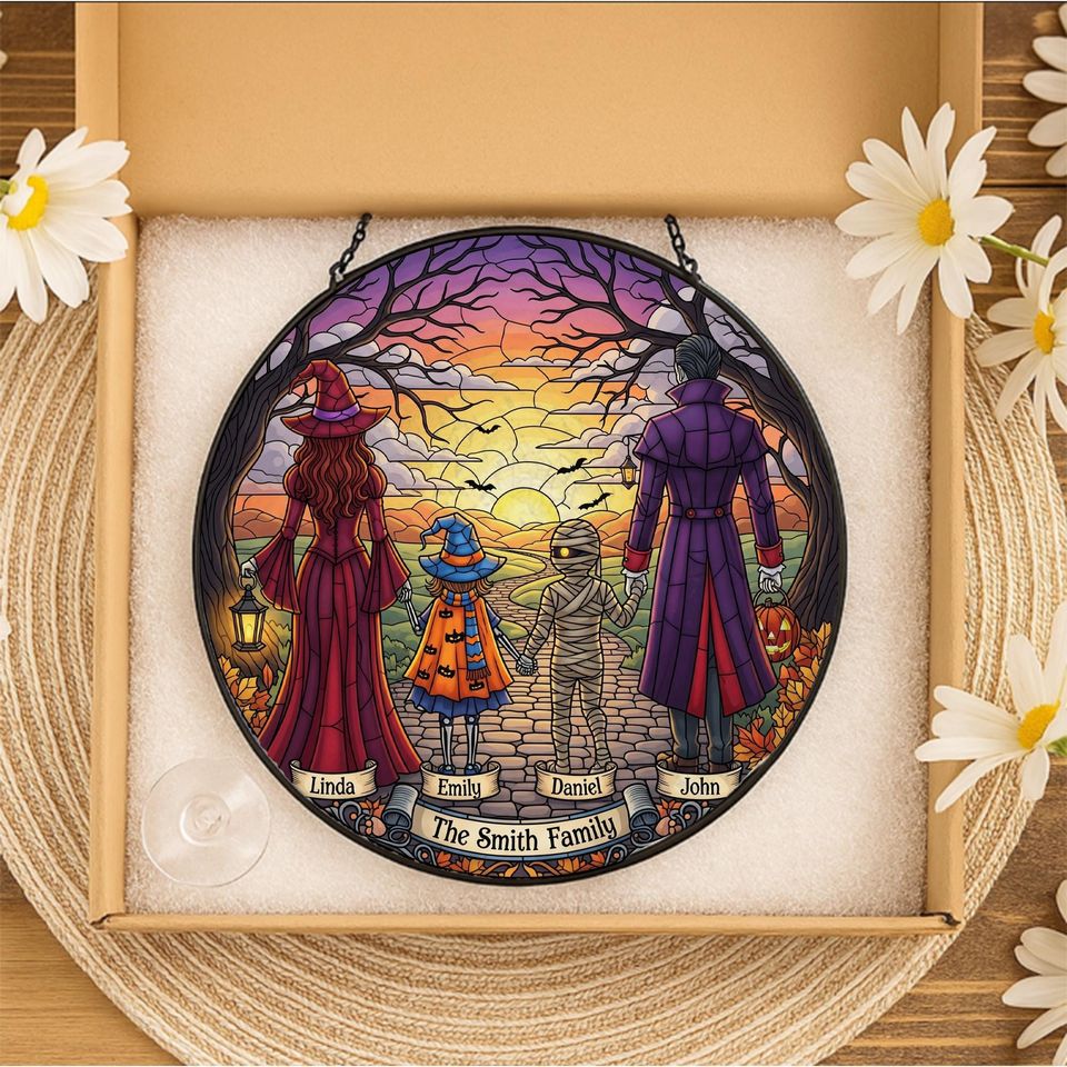 Personalized Halloween Suncatcher: Witch, Mummy & Dracula - Fall Window Decor