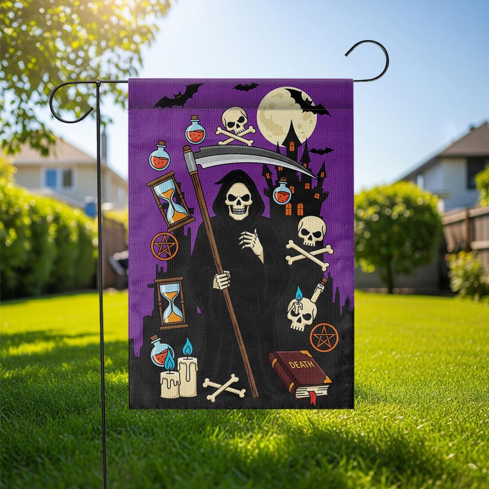 Grim Reaper Halloween Garden Flag: Spooky Gothic Yard Decor